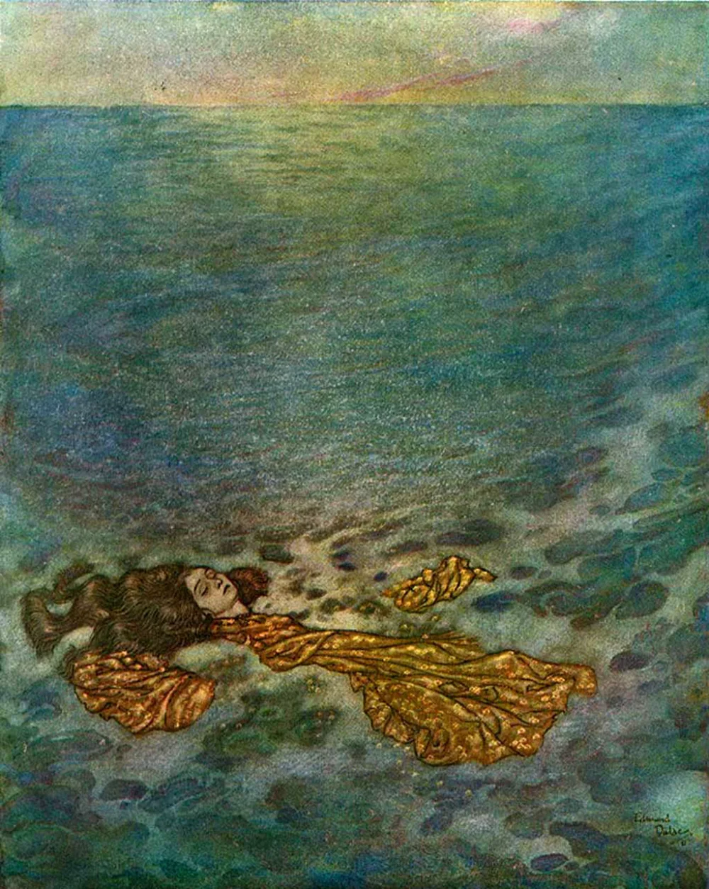 The Little Mermaid dissolving into sea foam after leaving the wedding ship, illustrated by Edmund Dulac